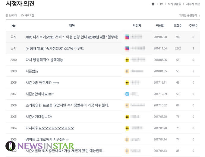 ▲ 제공 - JTBC<속사정 쌀롱> 시청자 의견 게시판